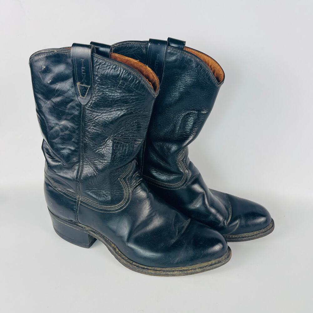 Texas Brand Black Leather Cowboy Boots 9D 8800